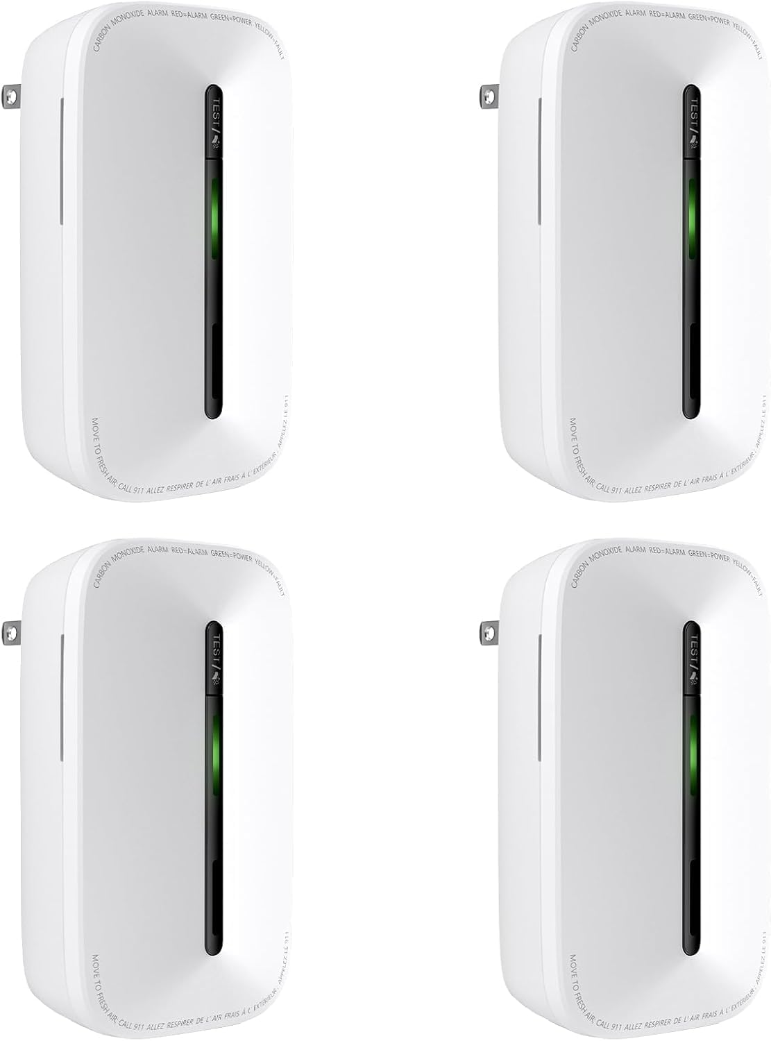 4 Packs Carbon Monoxide Detectors Plug in, 10-Year Battery Powered CO Detector with Breathing Light, Portable Traval Carbon Monoxide Alarm for Home/Office/RV