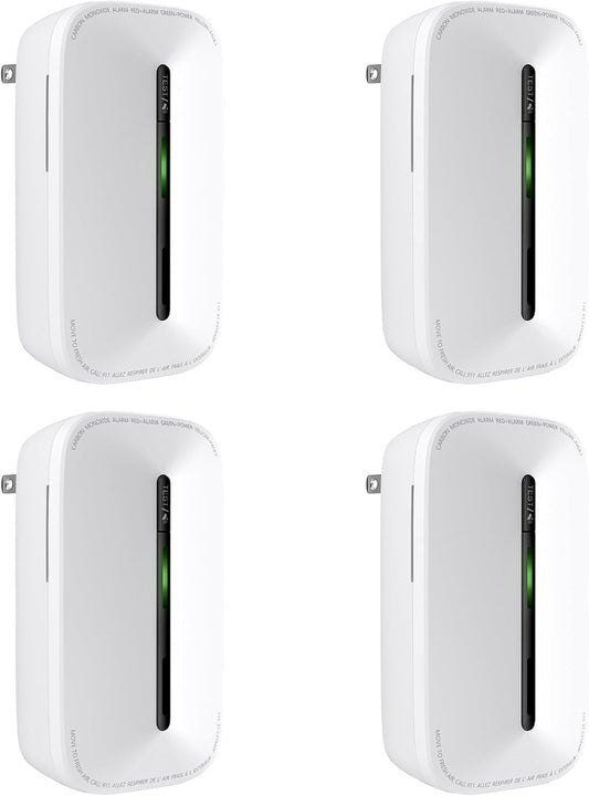 4 Packs Carbon Monoxide Detectors Plug in, 10-Year Battery Powered CO Detector with Breathing Light, Portable Traval Carbon Monoxide Alarm for Home/Office/RV