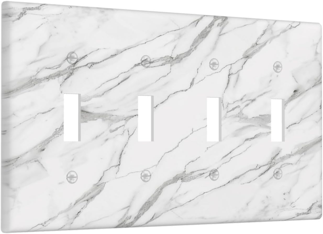 Decorative Light Switch Cover Plate Modern Grey Marble Texture 4 Gang Wall Plates for Electrical Outlets Quad Toggle Switch Plate Covers Outlet Covers Faceplate for Bedroom Home Decor