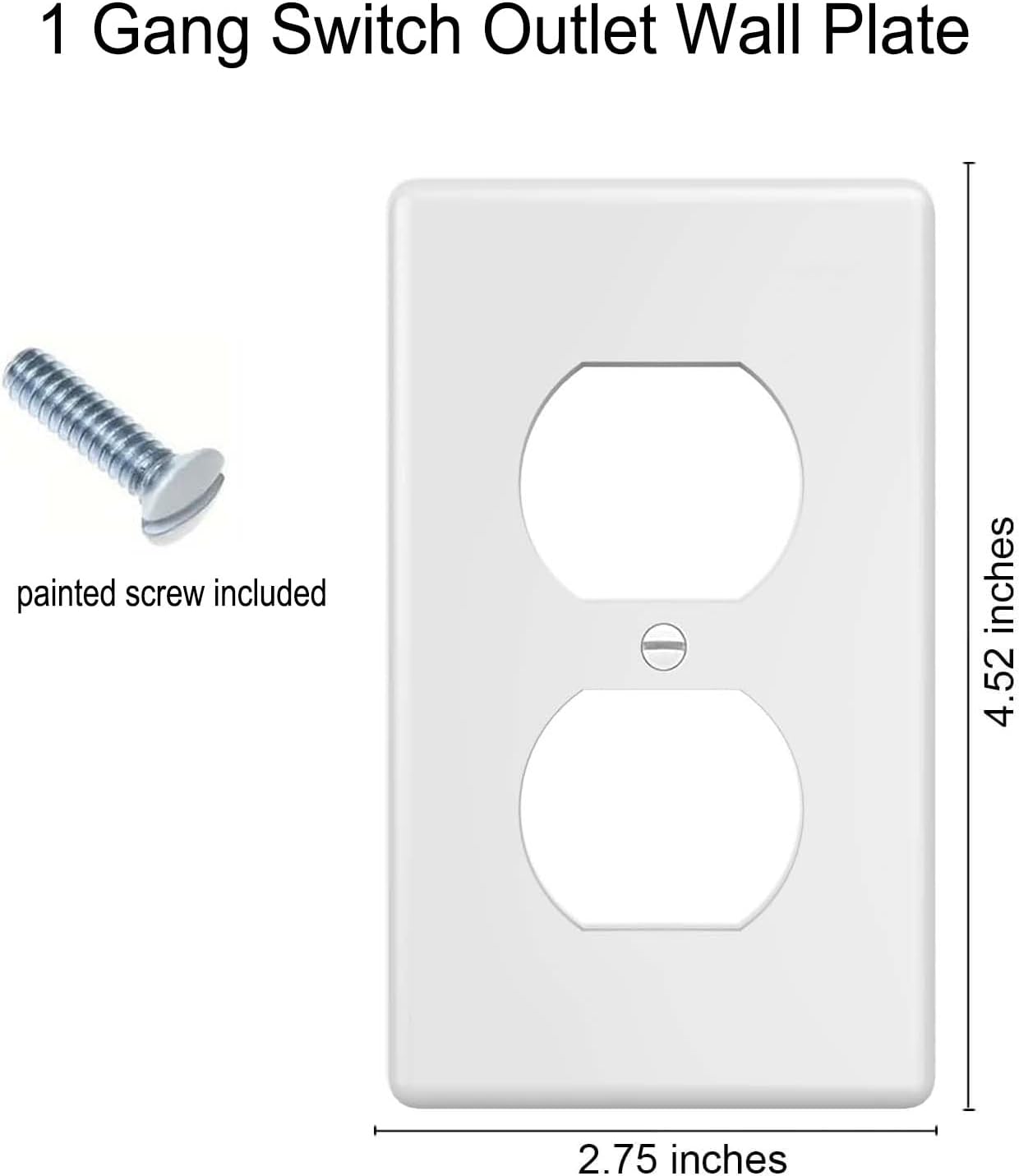 Duplex Wall Plates 1-Gang Switch Outlet Electrical Cover Plate Unbreakable Thermoplastic Faceplate for Light Receptacle Outlet Switch, White (4 Pack)