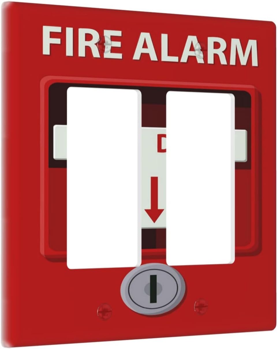 Decorative Outlet Covers Artistic Red Fire Alarm Motifs 2 Gang Wall Plate Double Rocker Two Switch Wall Cover Plate Light Switch Cover Plate Faceplate for Country Bedroom Home Decor