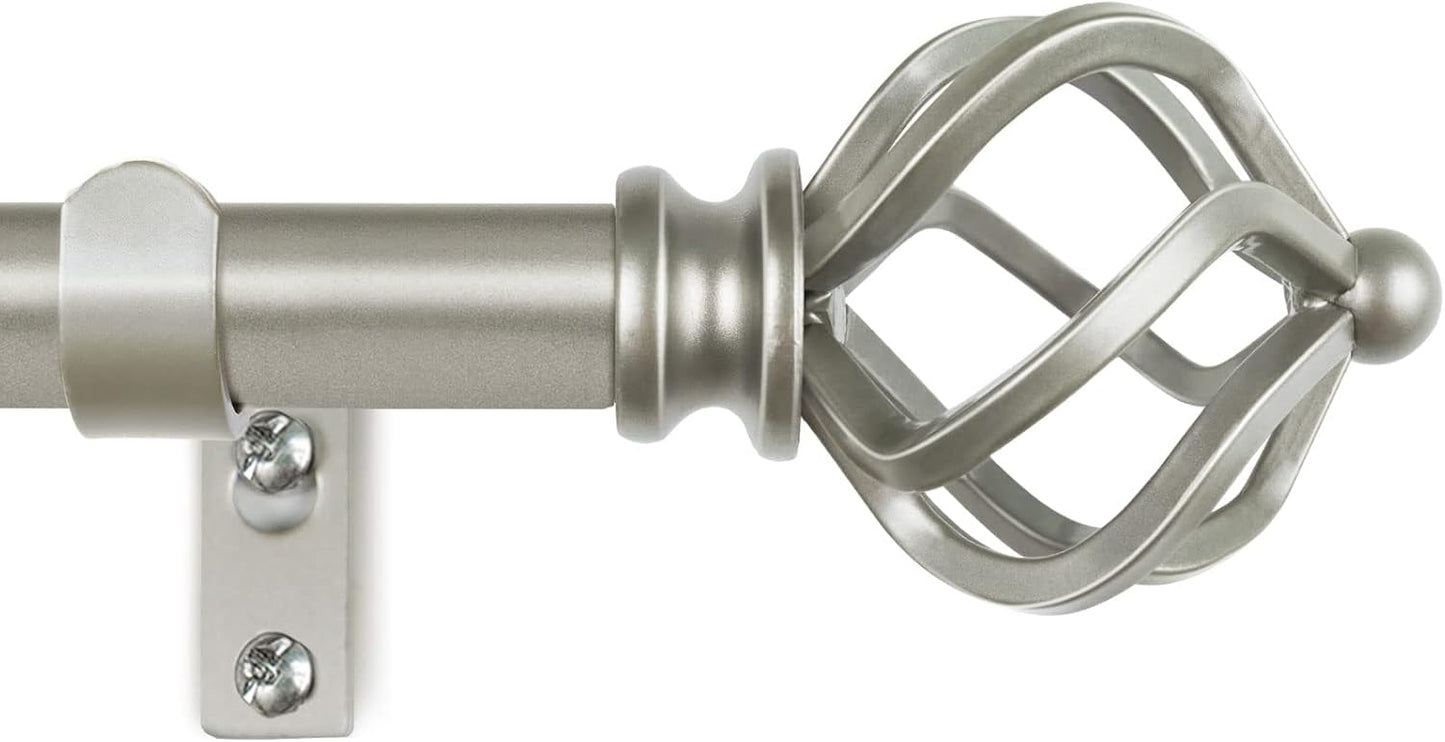 KAMANINA Curtain Rods for Windows 66 to 120 Inch, 3/4 Inch Antique Silver Curtain Rod 32 to 115 Inches (2.6-9.6ft) Splicing Adjustable Single Drapery Rod with Twisted Cage Finial