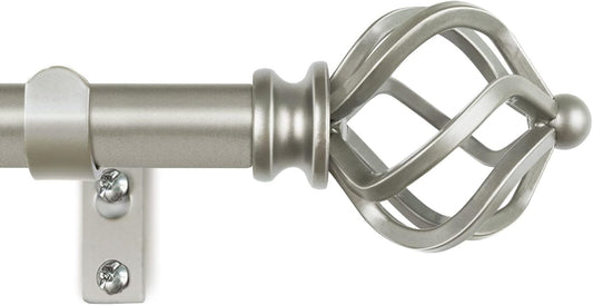 KAMANINA Silver Curtain Rods for Windows 48 to 84 Inch, Adjustable Single Curtain Rod 32 to 86 Inch(2.6-7.1ft), 3/4 Inch Splicing Drapery Rods with Twisted Cage Finial
