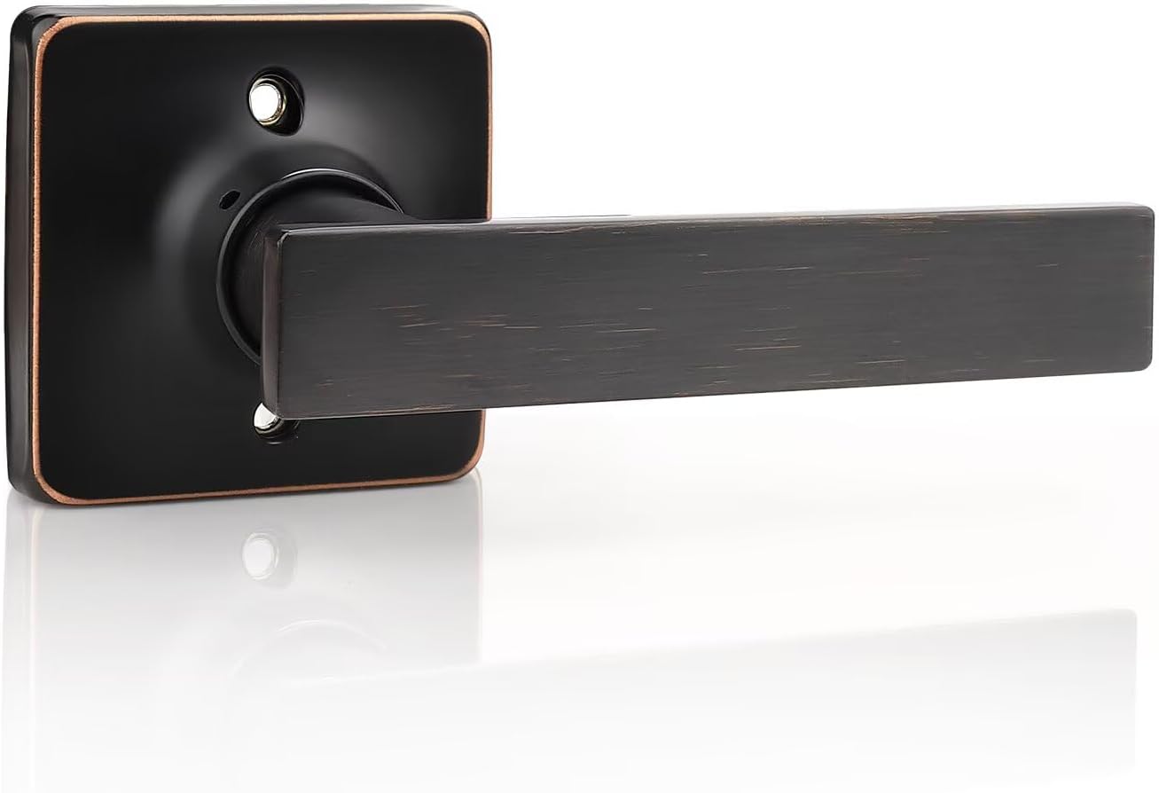 GOBEKOR 6 Pack Oil Rubbed Bronze Door Handle Single Dummy Door Handles Bronze Keyless Half Dummy Door Levers Interior Lever Door Handle for Closets Square Door Knobs