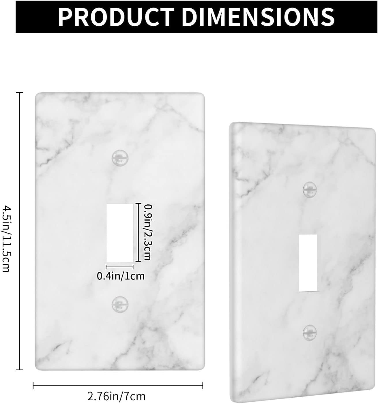 White Marble Pattern Light Switch Cover Decorative Single Toggle Wall Plate 1-Gang Art Print Faceplate for Kids Kitchen Home Room Decor 4.5" x 2.76"