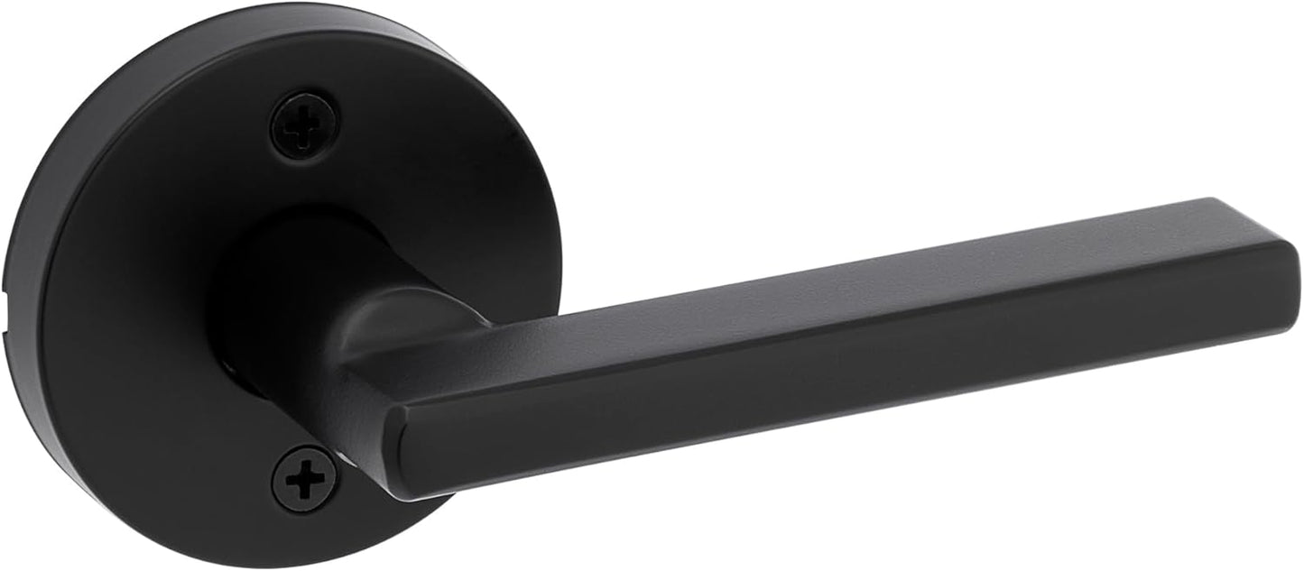 Kwikset Halifax Dummy Door Handle, Single Sided Round Lever for Closets, French Double Doors, and Pantry, Matte Black Non-Turning Reversible Interior Push/Pull Lever, with Microban Protection