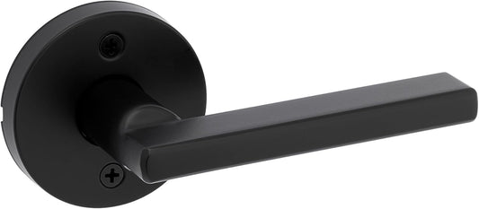 Kwikset Halifax Dummy Door Handle, Single Sided Round Lever for Closets, French Double Doors, and Pantry, Matte Black Non-Turning Reversible Interior Push/Pull Lever, with Microban Protection