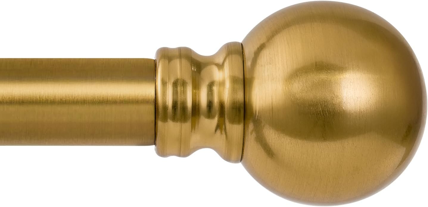 Modern Gold Curtain Rods for Windows 48 to 84 Inch 1" Diameter Adjustable Heavy Duty Brass Window Curtain Rod with Metal Finials for Living Room Bedroom Farmhouse Kitchen Outdoor