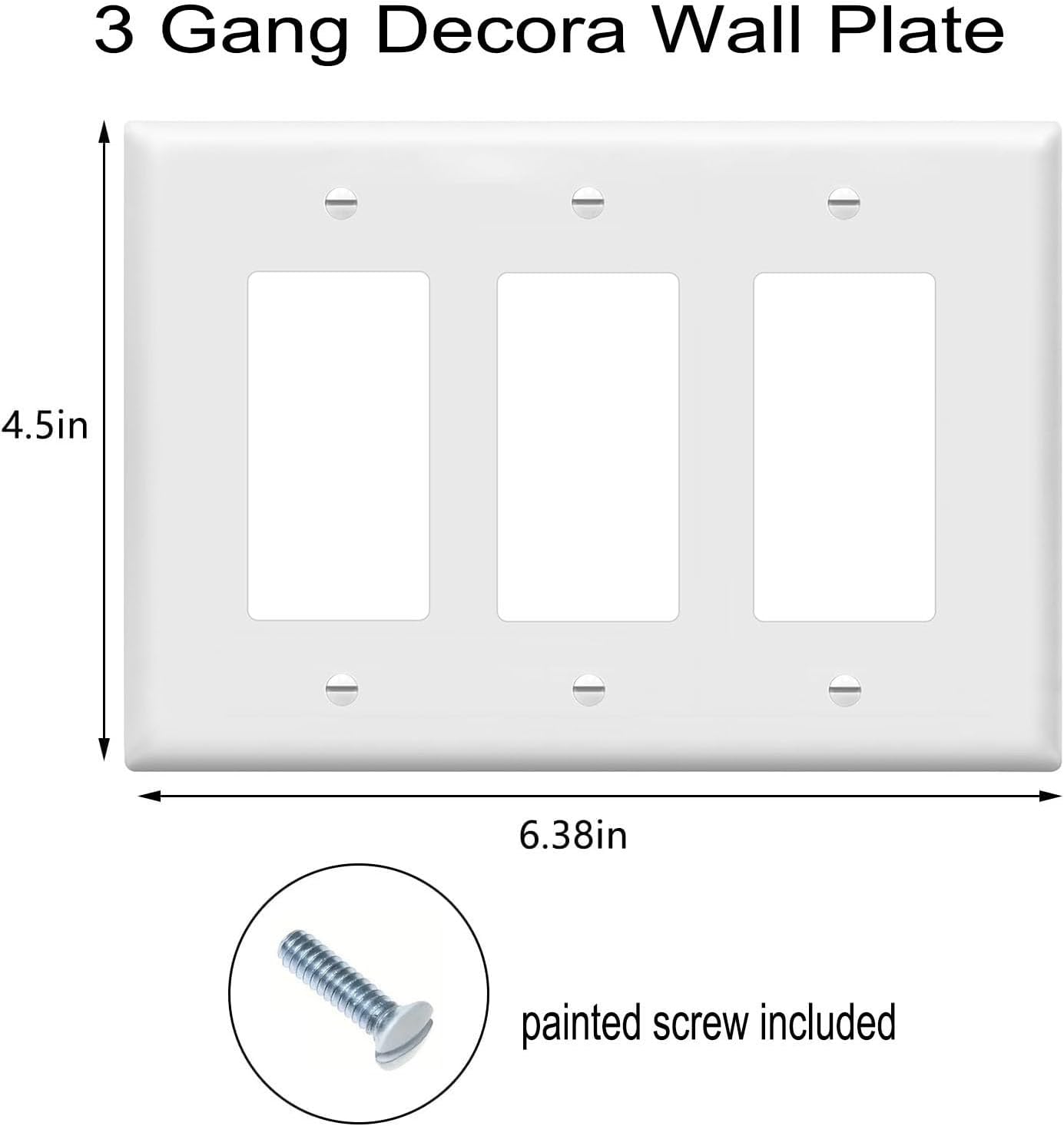 Decorator Wall Plates 3-Gang Switch Outlet Electrical Cover Plate Unbreakable Thermoplastic Faceplate for Light Receptacle Outlet Switch, White (3 Pack)