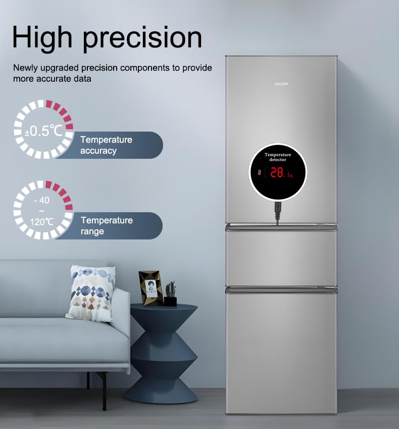 PHOVOLT WiFi Refrigerator Thermometer: Digital Fridge Thermometer, LCD Display,App Notification, Remote App Monitor for Pool, Hot Tub, Fish Tank (Temperature)