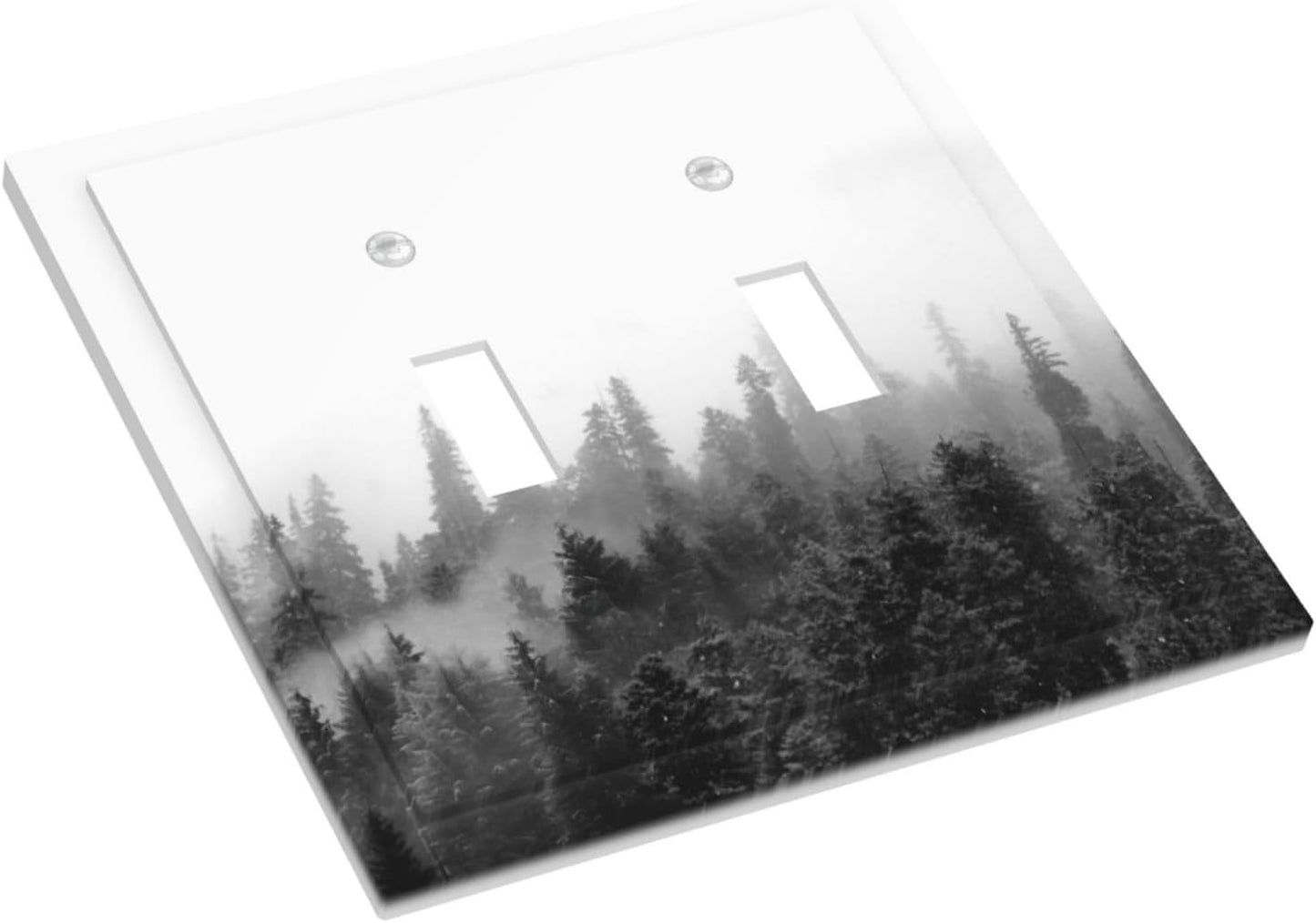Decorative Switch Plates Fores Black White Landscape Misty Woods 2 Gang Double Toggle Outlet Light Switch Cover Wall Plate Electrical Faceplate For Farmhouse Cabin Decor