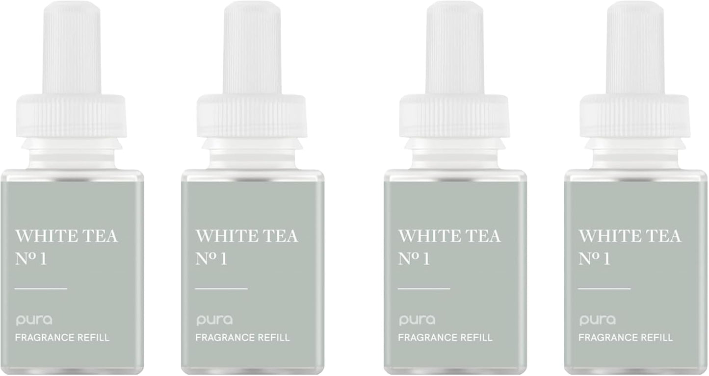 Pura Smart Home Air Diffuser Fragrance - Smart Scent Refill - Up to 120-Hours of Premium Fragrance per Refill for Home, Office & Apartment - 4 Pack, White Tea No. 1