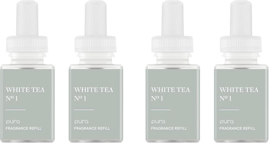 Pura Smart Home Air Diffuser Fragrance - Smart Scent Refill - Up to 120-Hours of Premium Fragrance per Refill for Home, Office & Apartment - 4 Pack, White Tea No. 1