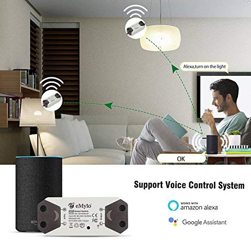eMylo Smart WiFi Light Switch Wireless Relay Switch Module Remote Control Home Automation Timers Compatible with Alexa Echo Google Home iPhone Android App (1 Pack)