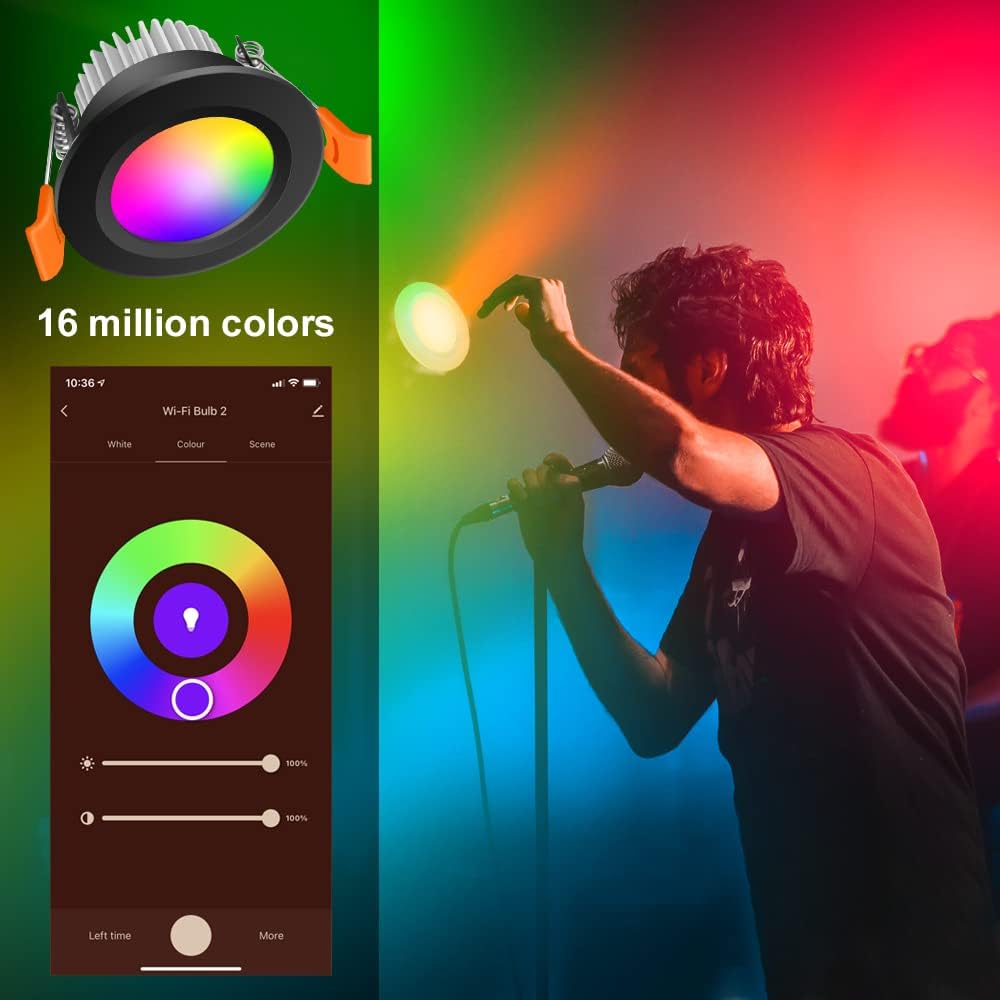 YGS-Tech Smart 2 Inch Recessed Lighting, WiFi LED Downlight 5W 120V, Compatible with Alexa and Google Home, Dimmable RGB & CCT 2700-6500K, Black Trim, Ceiling Light with LED Driver (1 Pack)