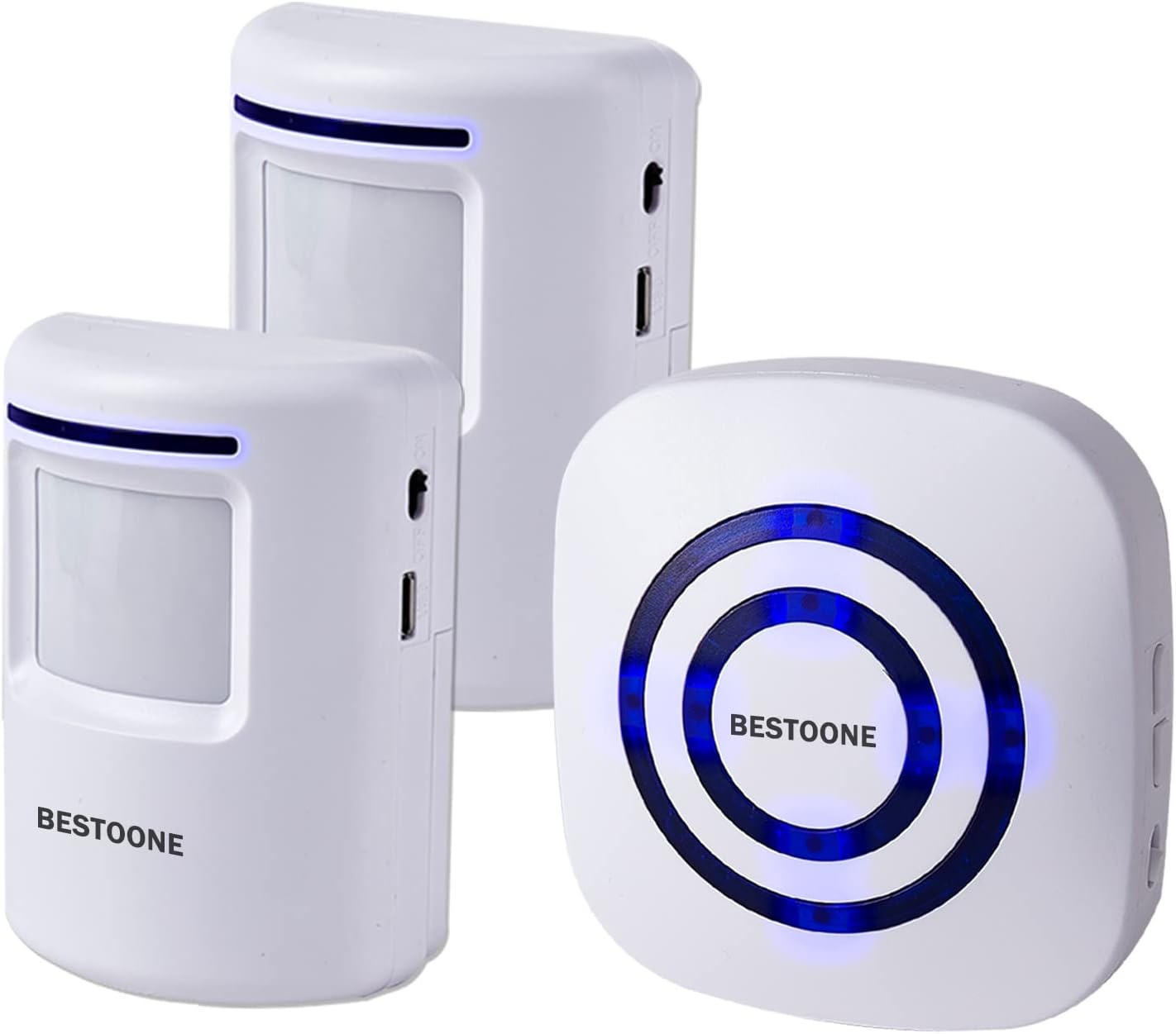 Motion Sensor Alarm, Long Range Wireless Driveway Alarm, Indoor Home Security System Electric Doorbells, 2 Motion Detector and 1 Alarm, 38 Chime Tunes, LED Indicator