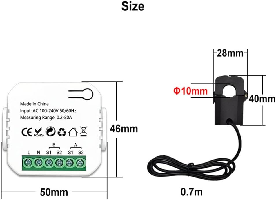 2 Channel Smart Energy Monitor with Tuya WiFi – Solar PV Power Meter, Bidirectional Electricity Usage Tracker, Real-Time Consumption & Production Monitoring, CT Sensors, Mobile App Control
