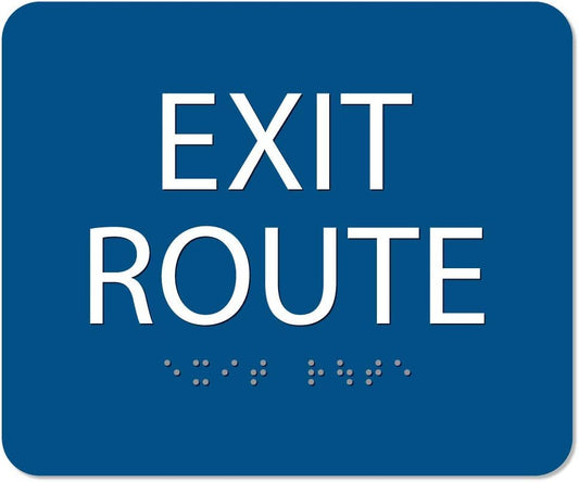 ALPHA DOG ADA SIGNS - Exit Route Sign with Braille for Your Business, 5x6 Inch, ADA Compliant, Indoor or Outdoor, Easy Installation, Made in the USA, Blue