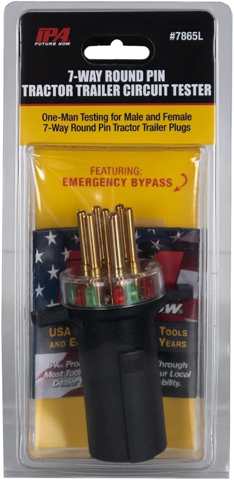 Innovative Products of America (7865L) 7-Way Round Pin Tractor Trailer Circuit Chaser™ for Testing Turn Signals, Hazard Lights, Brake Lights and More