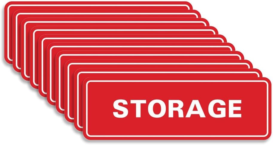 Standard STORAGE Door/Wall Sign -Red - Medium (10 Pack)
