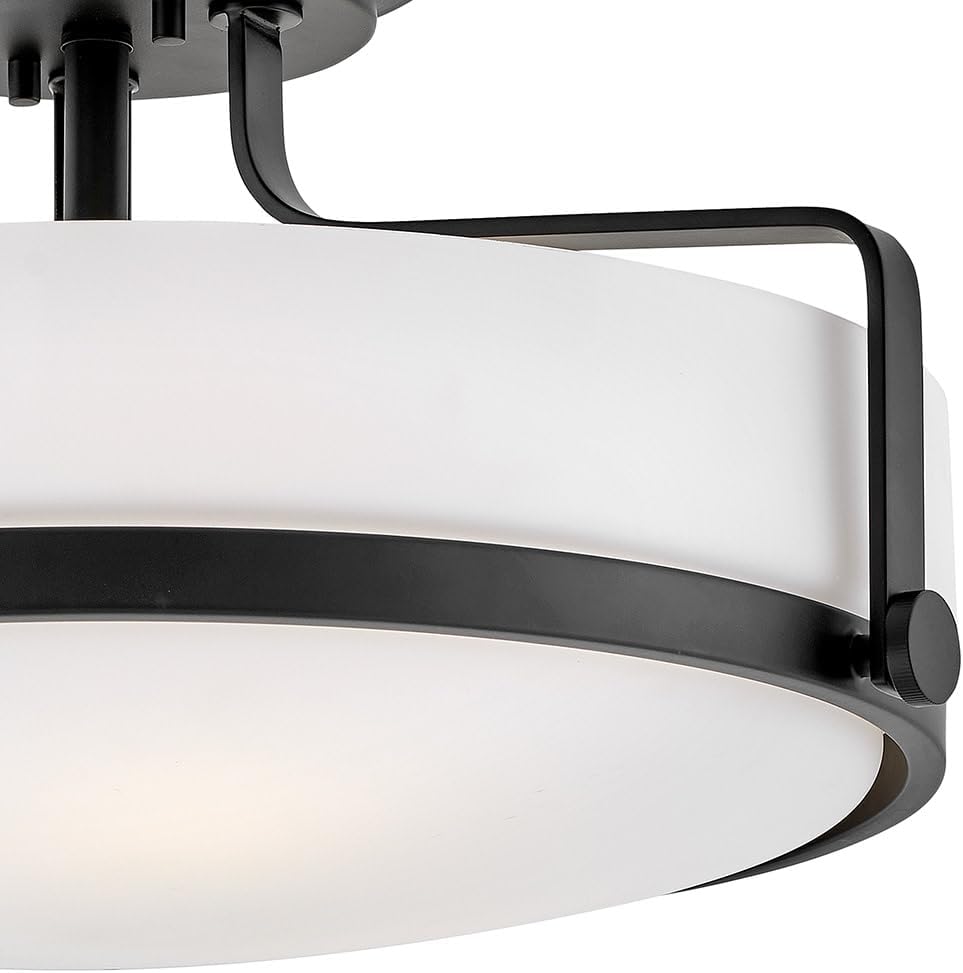 Hinkley Harper 3643BK Large Semi-Flush Ceiling Light - Sleek, Retro Style - Black + Etched Opal Glass
