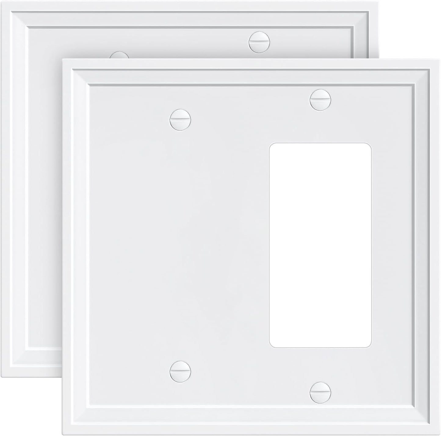 2-Pack Combo Blank/Decorator Light Switch Cover Plate, Pure White Modern Decorative Electrical Outlet Covers, Bamboo Fiber Wall Switch Plates and Outlet Covers
