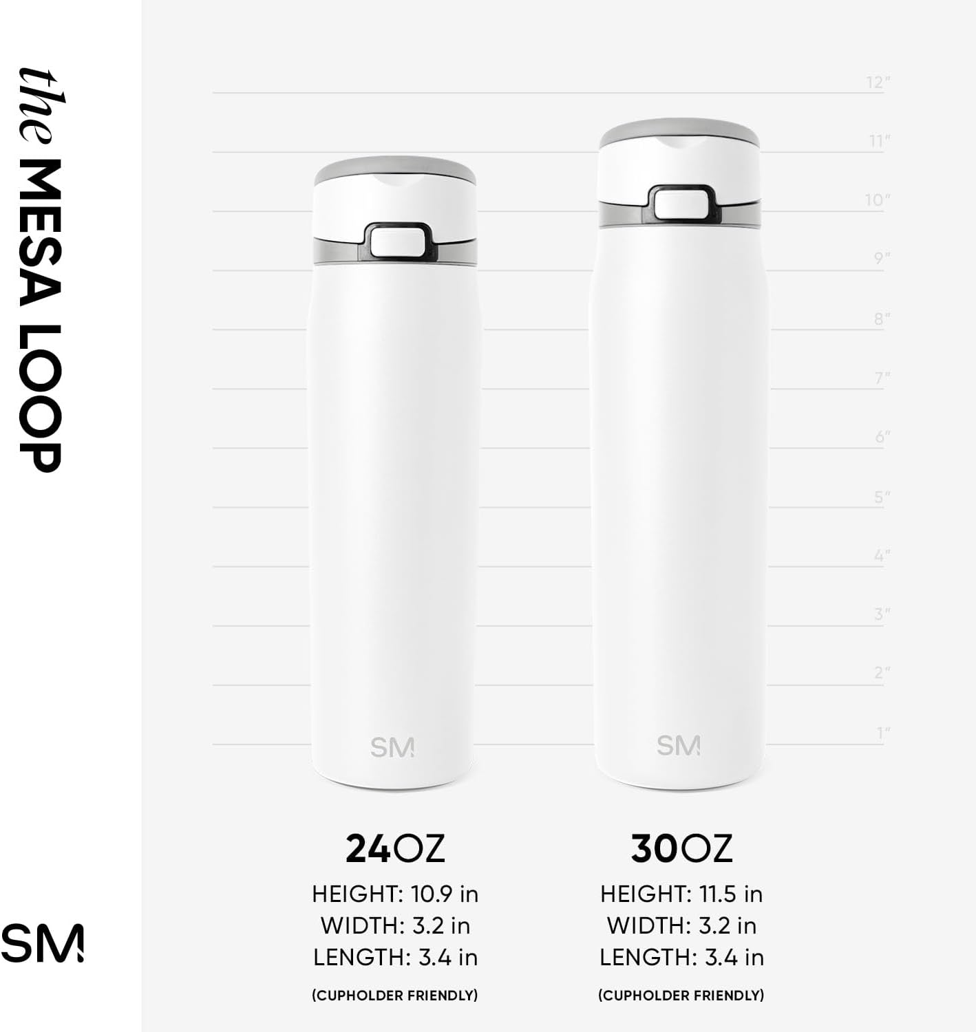 Simple Modern Mesa Loop Water Bottle with Covered Straw and Handle | 24oz Cup Holder Friendly Insulated Stainless Steel Bottles for Travel, Sports and School | Winter White