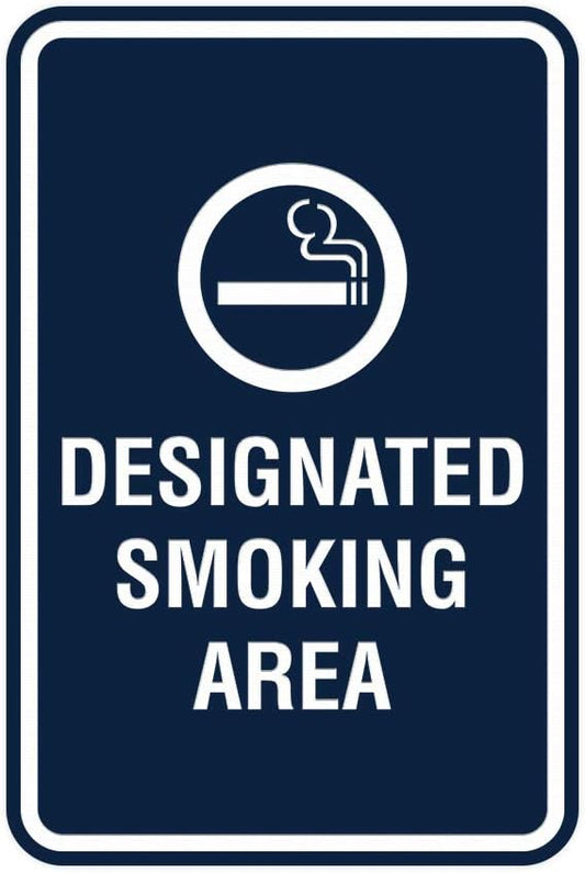 Signs ByLITA Portrait Round Designated Smoking Area Sign with Adhesive Tape, Mounts On Any Surface, Weather Resistant, Indoor/Outdoor Use (Navy Blue/White) - Small 2 Pack