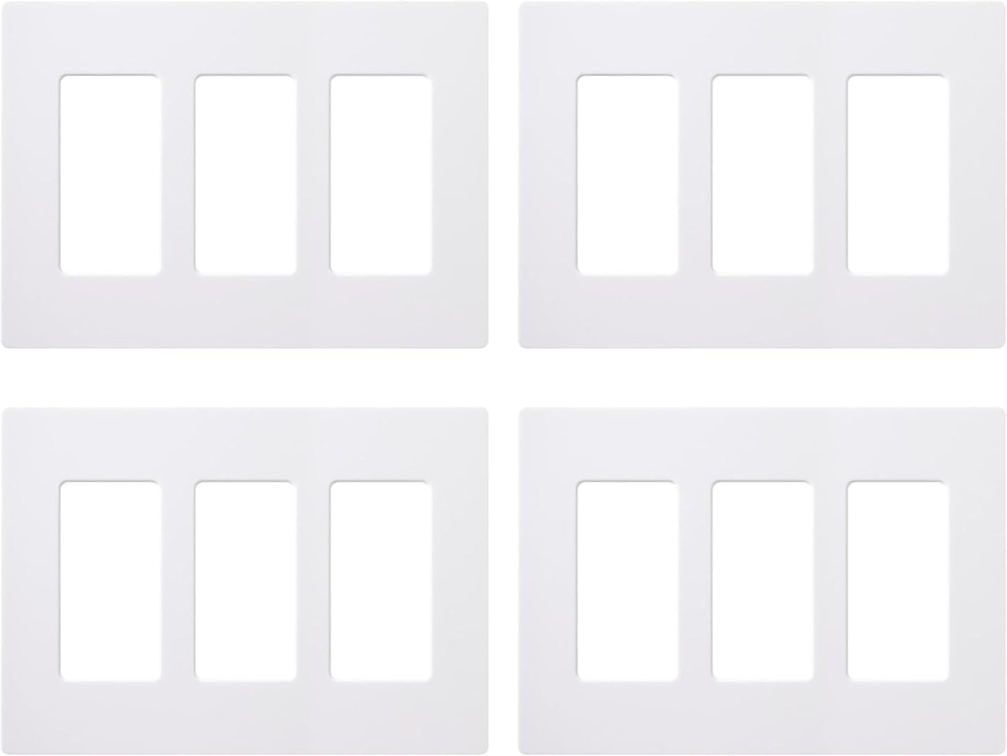 Lutron Claro Light Switch Cover Plate, 3 Gang Wallplate, for Decorator Light Switches, Rocker Light Switch Cover, Outlet Cover, Screwless Switch Plate Cover, Gloss, CW-3-WH-4, White, 4 Pack