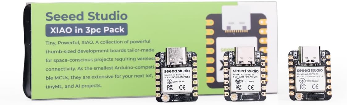 XIAO ESP32S3 3PCS Pack- 2.4GHz WiFi, BLE 5.0, 8MB PSRAM, 8MB Flash, Dual-core, Battery Charge Supported, Power Efficiency and Rich Interface, Ideal for Smart Homes, IoT, Wearable Devices, Robotics.
