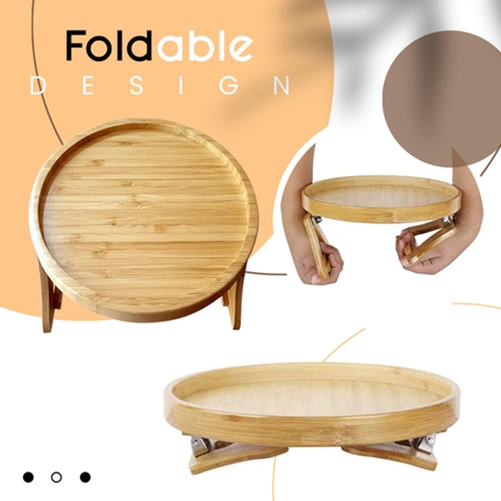 Clip On Tray Sofa Table, Bamboo Couch Arm Tray, Folding Sofa Armrest Tray Table for Drinks, Snacks, Phone & Remote – Portable Clip-On Side Table for Couch, Recliner & Armchair