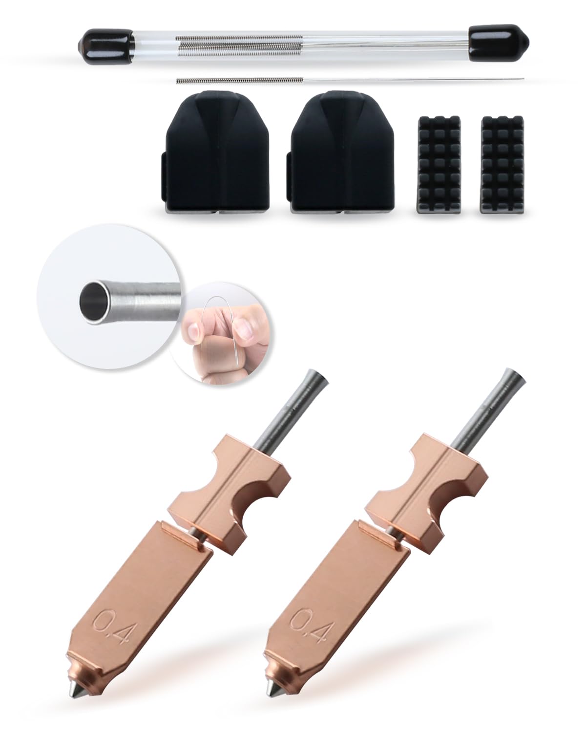 Upgraded 2Pack 0.4MM AD5X Quick-Detachable Nozzle for Flashforge AD5X Hotend Kit, Support 300°C High Temperature and 600mm/s Print Speed, with Silicone Socks/Nozzle Cleaning Kit