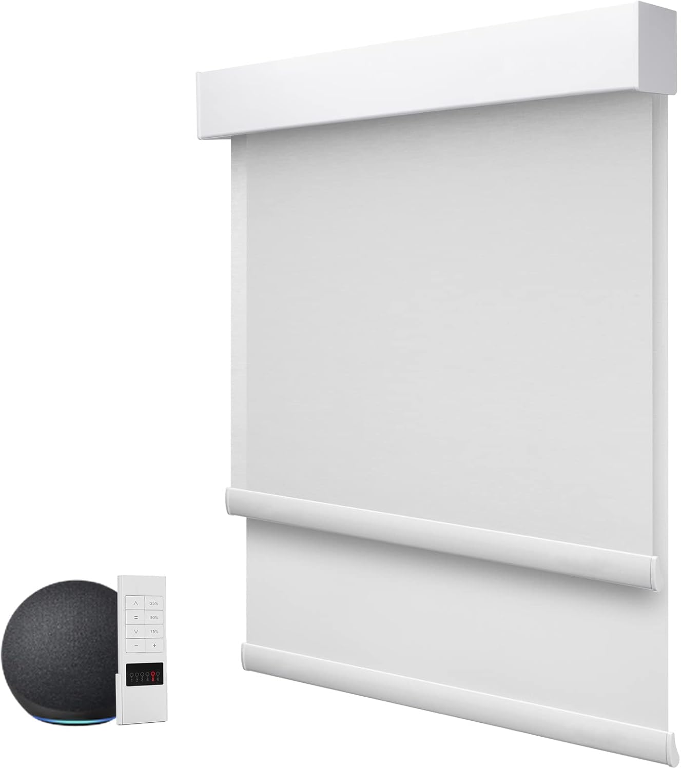 ZSTARR Motorized Day and Night Dual Smart Blind for Window with Valance Rechargeable Motor,Blackout Roller Shade Custom Size,with Valance Suitable for Home,Office (Full Blackout Pure White)