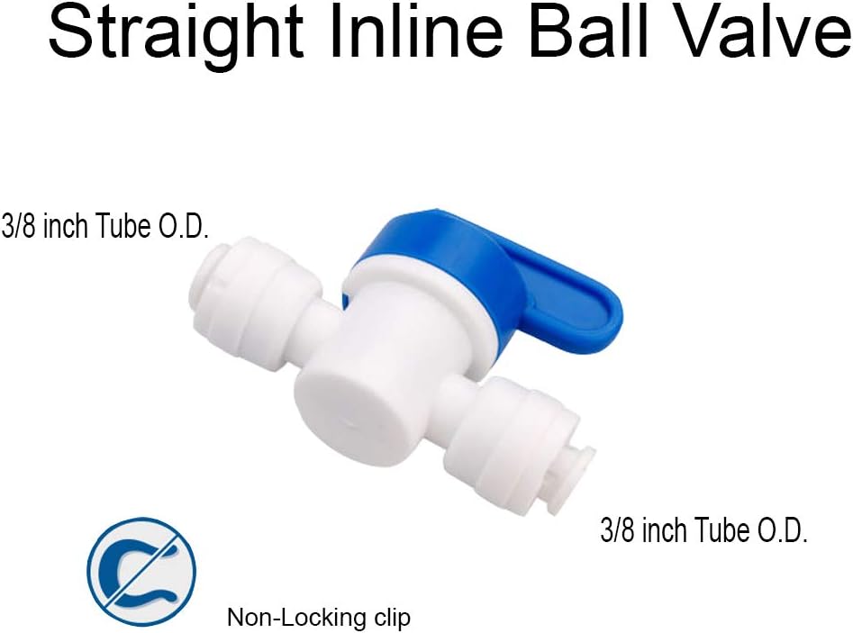 Inline Shut Off Ball Valve 3/8 inch OD Tubing&Hose&Pipe Use Plastic Quick Connect Fittings for Water Purifier RODI System (Pack of 5)