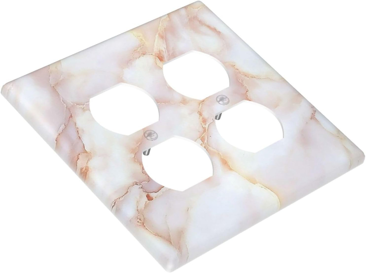Outlet Covers Pink Jade Marble Granite 2 Gang Double Duplex Decorative Light Switch Covers Electrical Wallplates Socket Faceplate For Bathroom Kitchen Decor