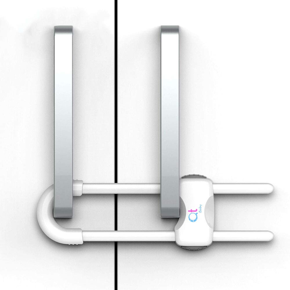 Baby Proofing Cabinet Locks | Adjustable U Shaped Baby Safety Latches for Drawers, Fridge, Closet |Modern Baby Proofing Cabinet Lock with Extra Secure Lock Buttons (Pack of 4, White)