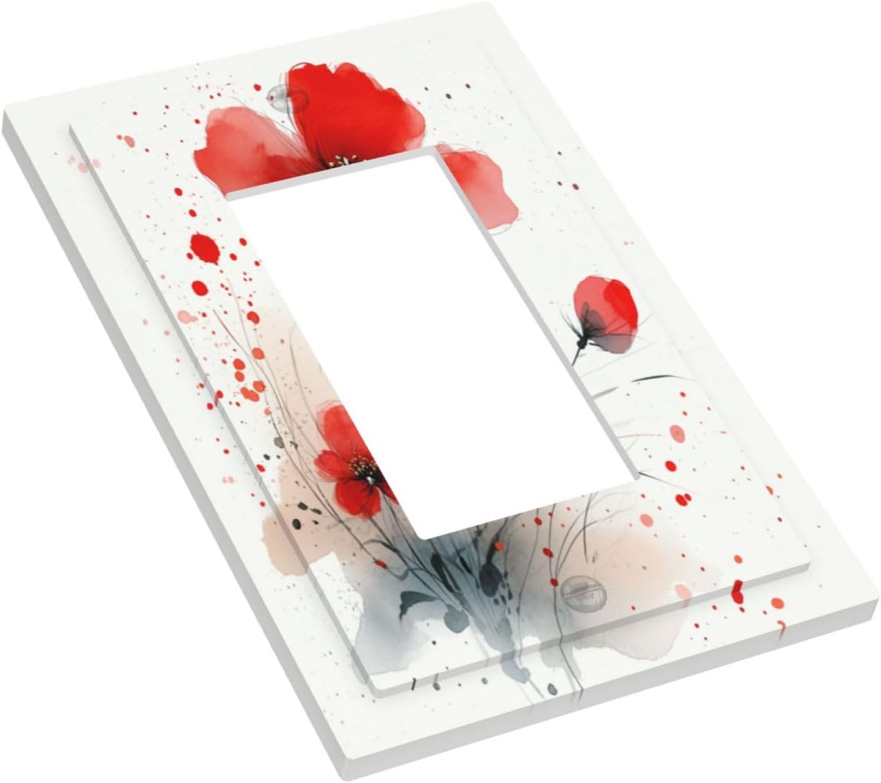 Vintage Watercolor Red Flowers Floral Decorative Outlet Covers 1 Gang Single Rocker Light Switch Cover Plate Wall Plates GFCI Faceplate for Bedroom Bathroom Decor
