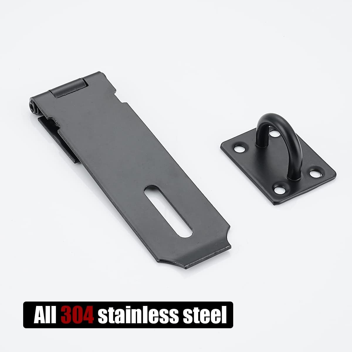 JQK Door Hasp Latch Lock, 5 Inch 304 Stainless Steel Safety Packlock Clasp Thickness 1.9 mm, Matte Black 2 Pack, DL130-PB-P2