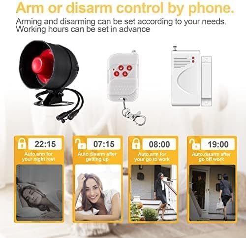WiFi Home Alarm System, Wireless Alarm Security System with Loud 120dB Window Door Alarms Sensor, Remote Control WiFi Siren for Shed Garage
