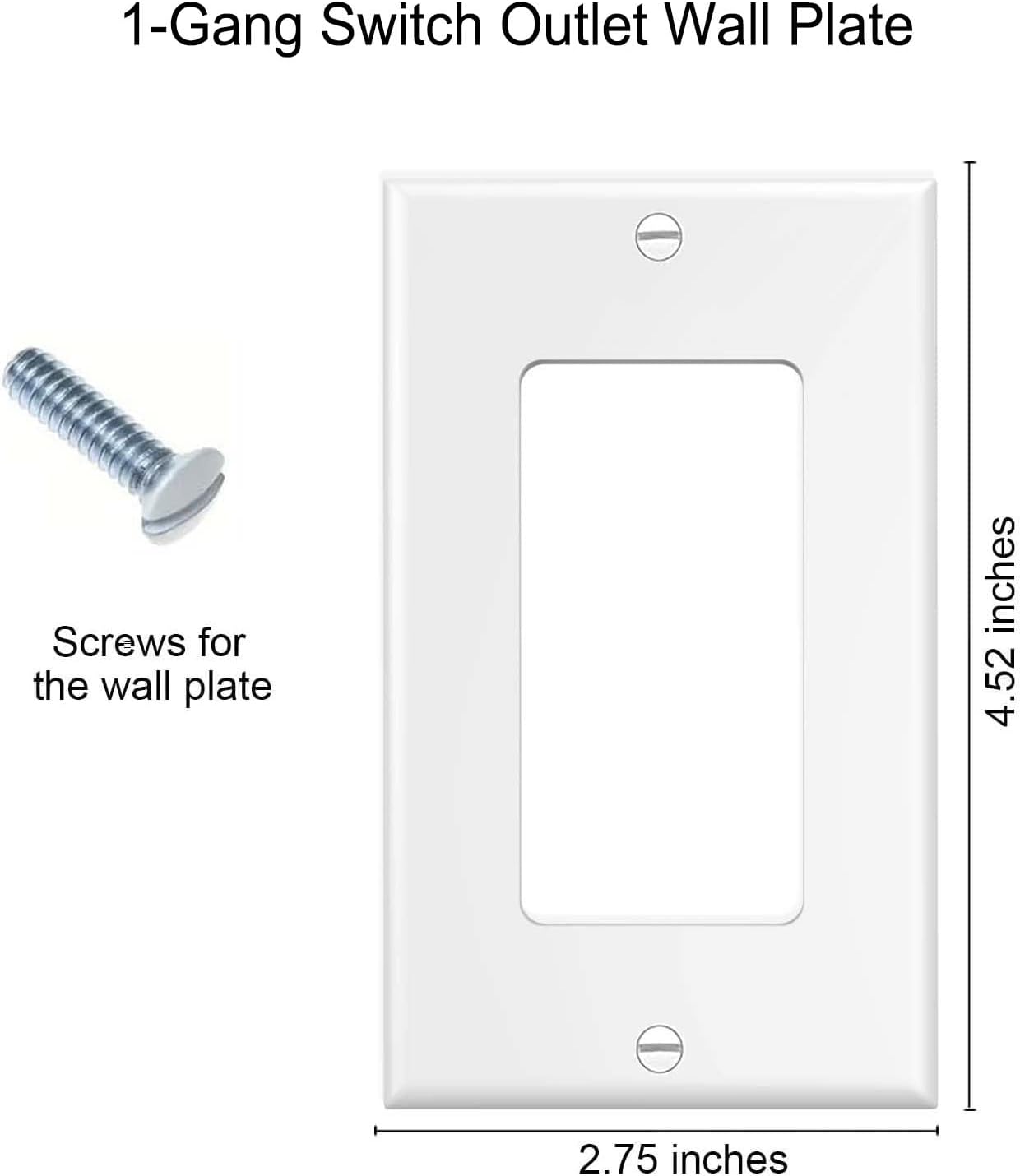 Decorator Wall Plates 1-Gang Switch Outlet Electrical Cover Plate Unbreakable Thermoplastic Faceplate for Light Receptacle Outlet Switch, White (10 Pack)