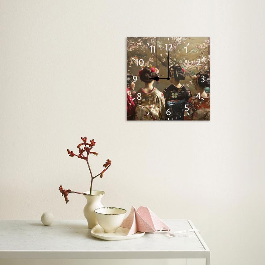 10 in Elegant Kimono Beauties -270 Wood Wall Clock – Digital Time Display, Smart Home Compatible for Bedside or Workspace