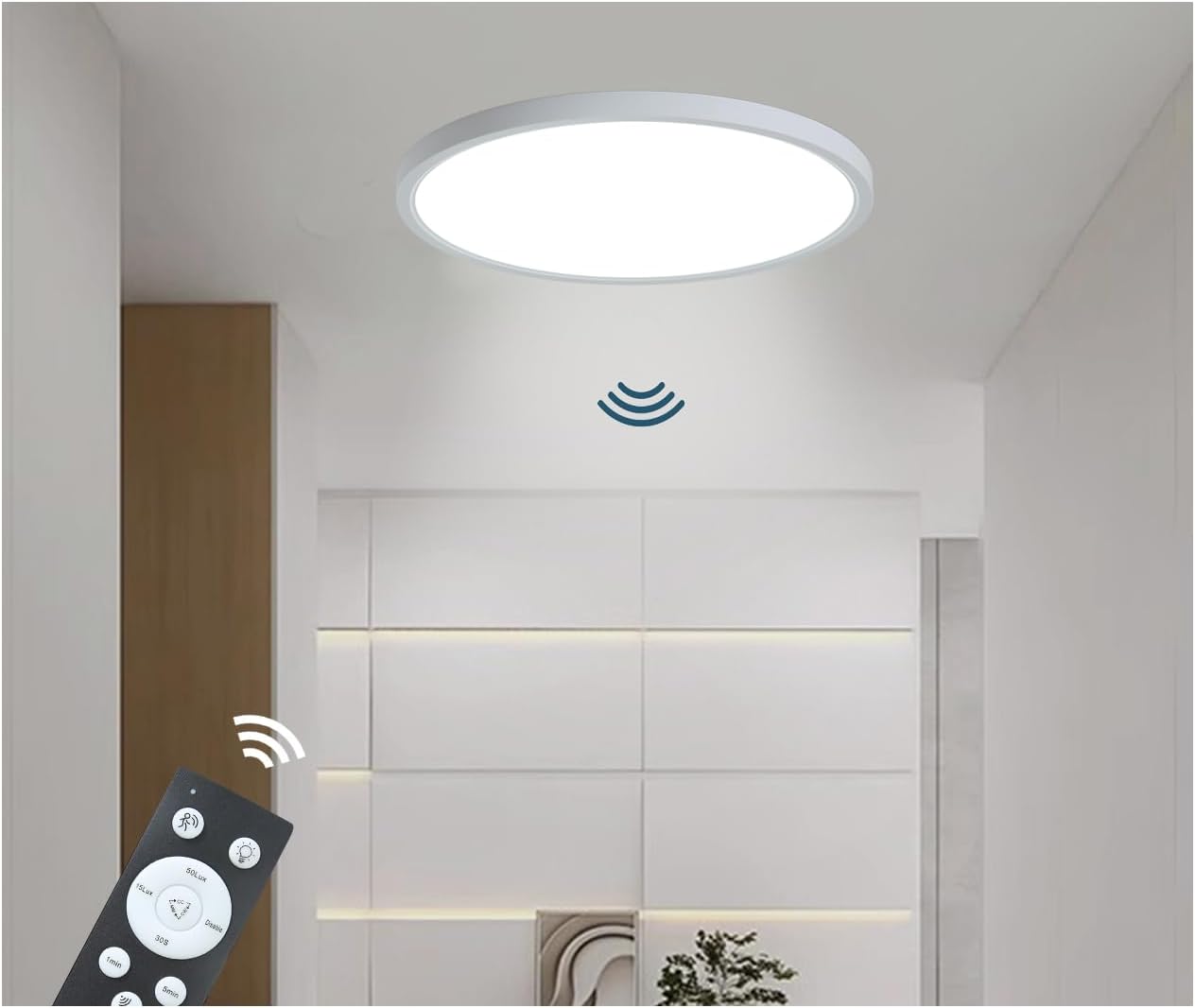 9 Inch Motion Sensor Light Indoor, Flush Mount Light Fixture, Motion Sensor Ceiling Light Wired for Hallway Porch Laundry Garage Basement, Motion Light 3000k/4000k/6000k White