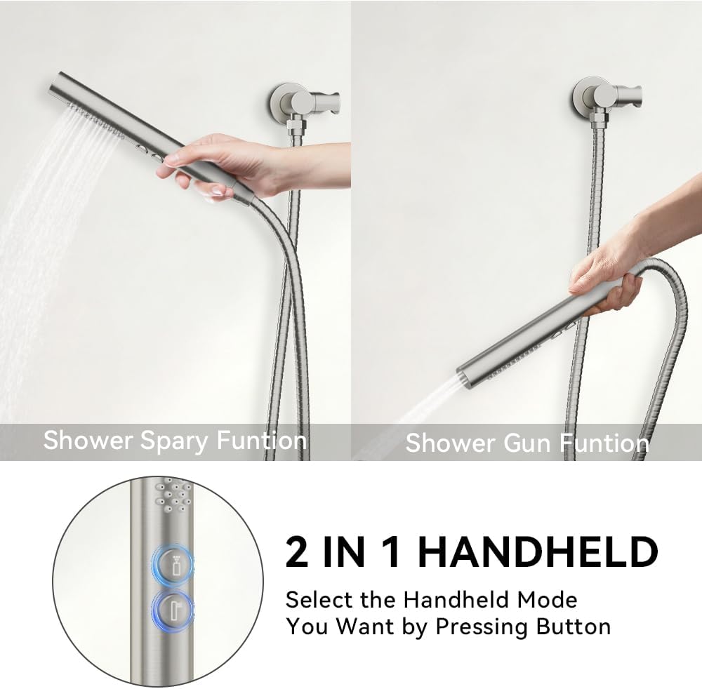 Shower Systems STARBATH 12+6" Round Dual Rainfall Shower Head with Handheld Spray for Two People, Wall Mounted 3 Way Rain Shower Faucet Sets Complete, Included Valve and Trim Kit, Brushed Nickel