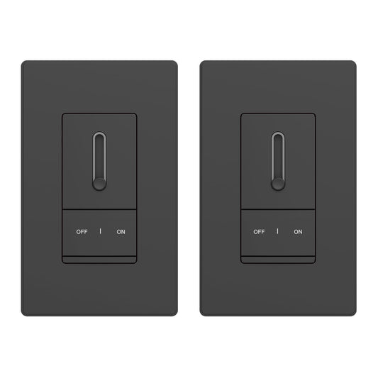 ELEGRP Slide Dimmer Switch for Dimmable LED, CFL and Incandescent Light Lamp Bulbs, Single Pole or 3-Way, Full Control with Preset, Rocker Paddle, Wall Plate Included, UL Listed (2 Pack, Matte Black)
