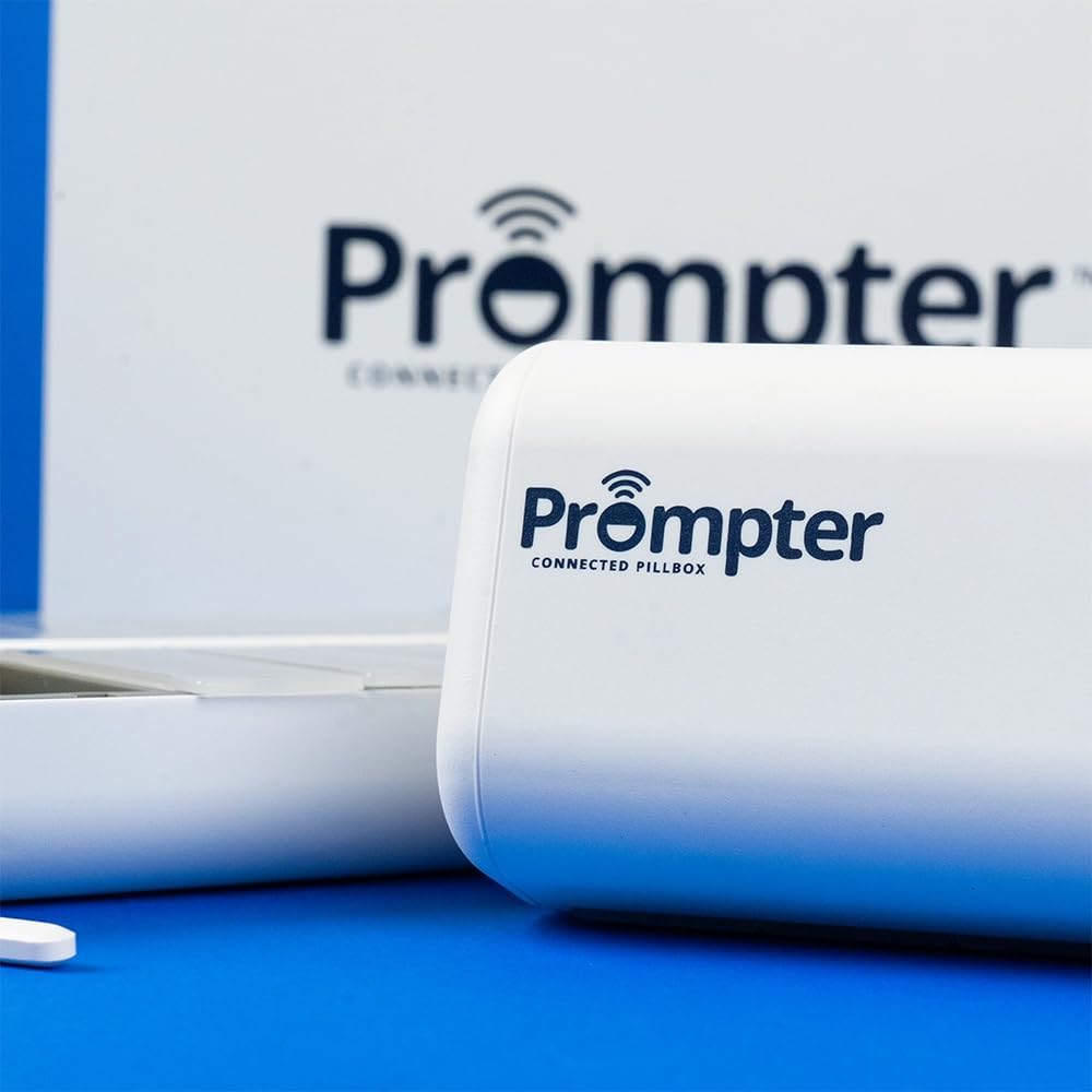 Prompter Connected Pillbox, Smart Pill Reminder Management with Lights, Cell Alerts, Caregiver Monitoring and Notifications for Potential Missed Doses, Organize Pills and Stay Organized