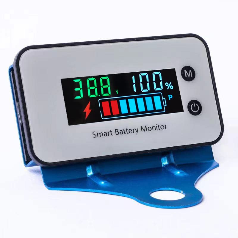 IPX7 Waterproof Battery Monitor with Bracket 7-100V,Car Motorcycle Golf cart Battery Meter Digital Display Capacity Remaining Capacity Percentage Tester with Buzzer Alarm and Temperature