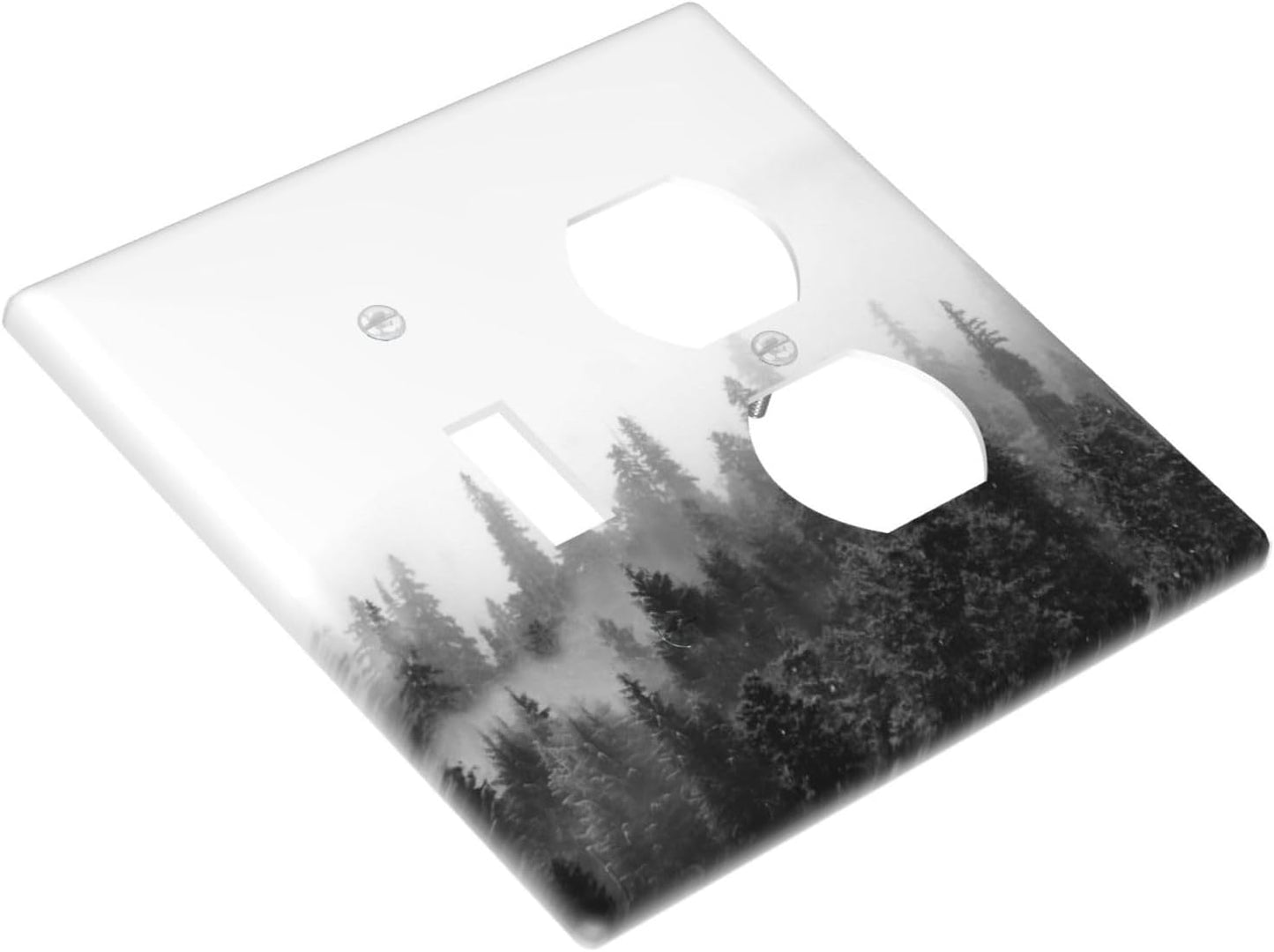 Wallplates Fores Black White Landscape Misty Woods 1 Toggle 1 Duplex Switch Plate Electrical Gfci Faceplate Decorative Light Switch Covers For Farmhouse Cabin Decor