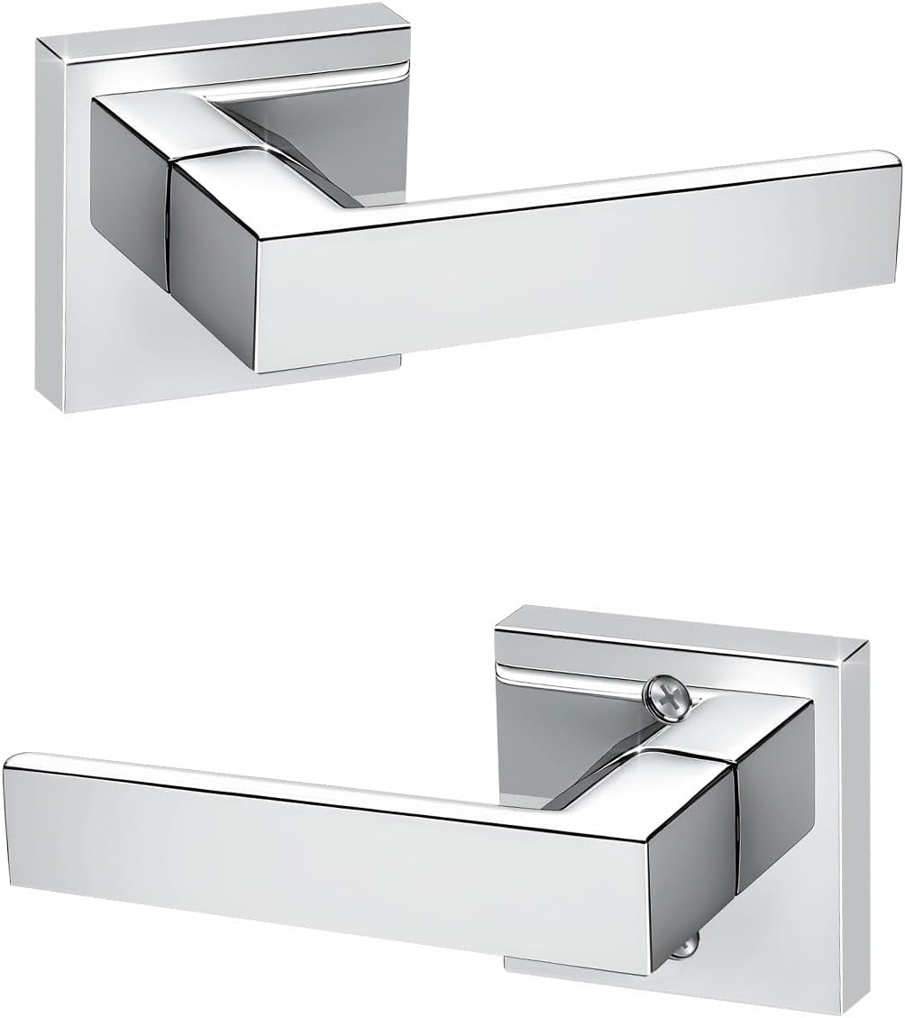 KNOBWELL 1 Pack Polished Chrome Door Handle Square Doorknob with Lever Interior Door Lever for Closet Hallway