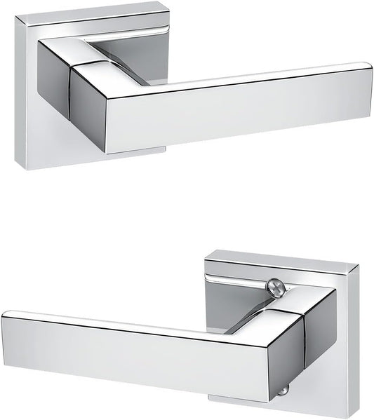 KNOBWELL 1 Pack Polished Chrome Door Handle Square Doorknob with Lever Interior Door Lever for Closet Hallway