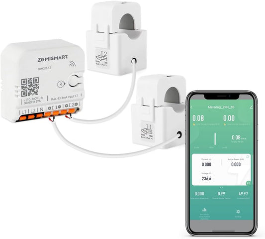 Smart Home Energy Monitor with 2 x 120A CTs, Live Electricity Usage Tracking, Supports Single-Phase 3-Wire System, Works with Home Assistant & Zigbee2MQTT (Zigbee Version)